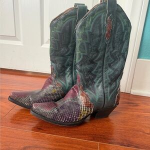Dan Post Teal and multi color Snake Leather Western Boots size 8